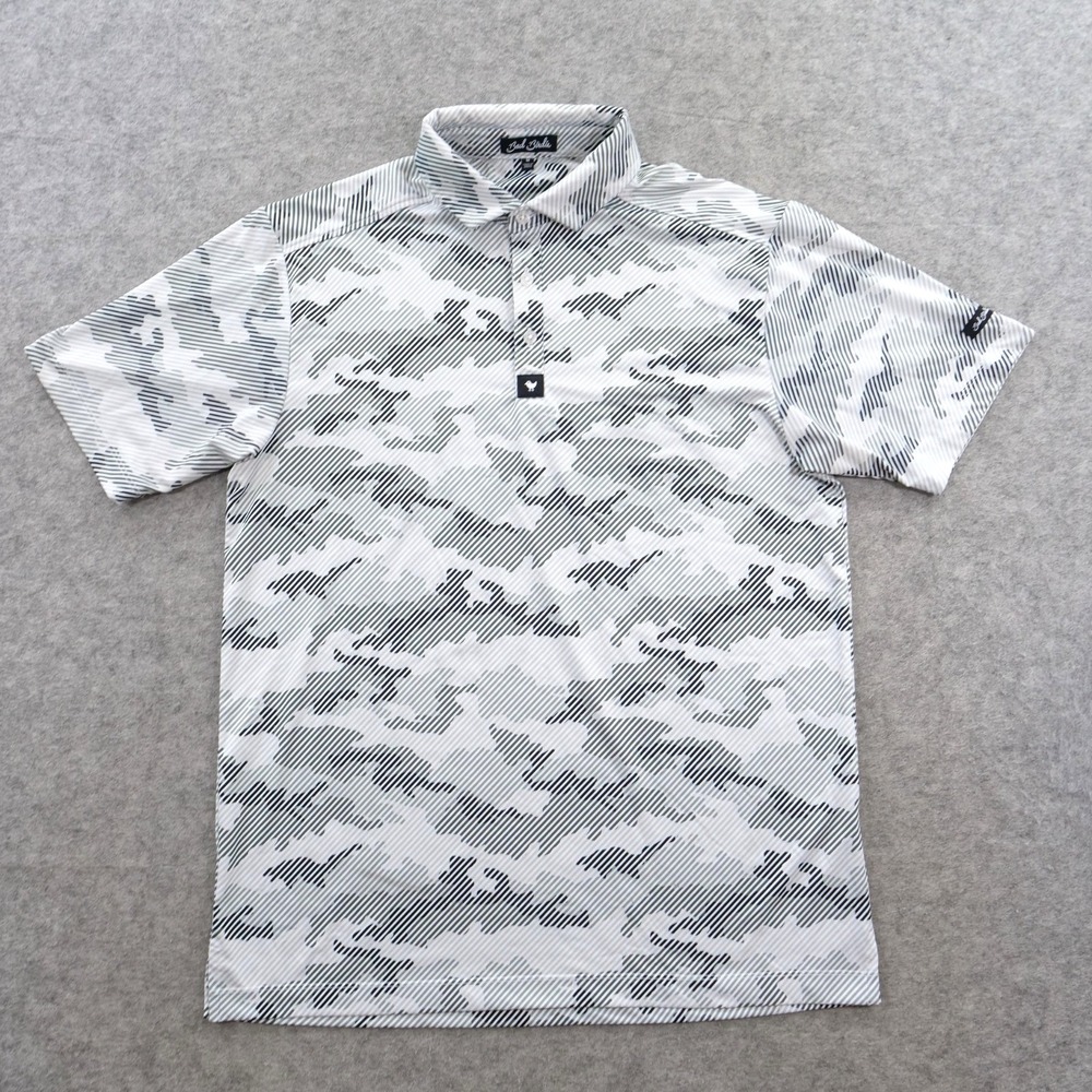 Bad Birdie Polo Shirt Mens Medium Gray White Camo Abstract Stripe Golf